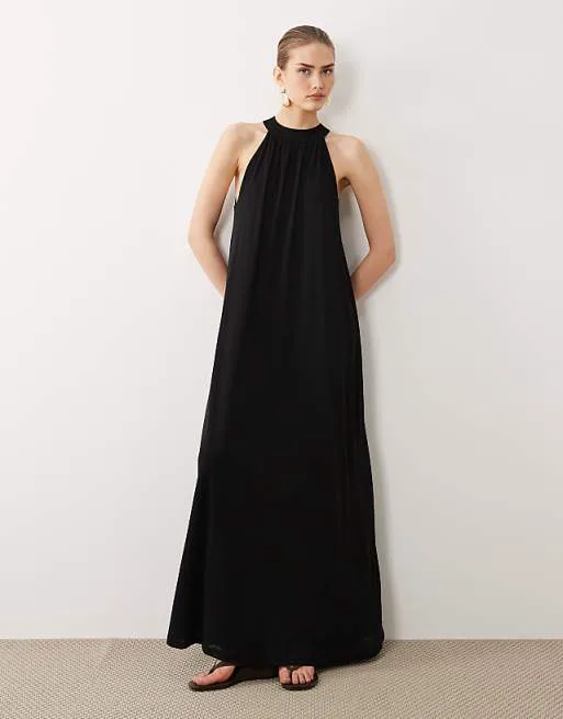 

Черное платье из сетки-трапеции с завязками ASOS DESIGN