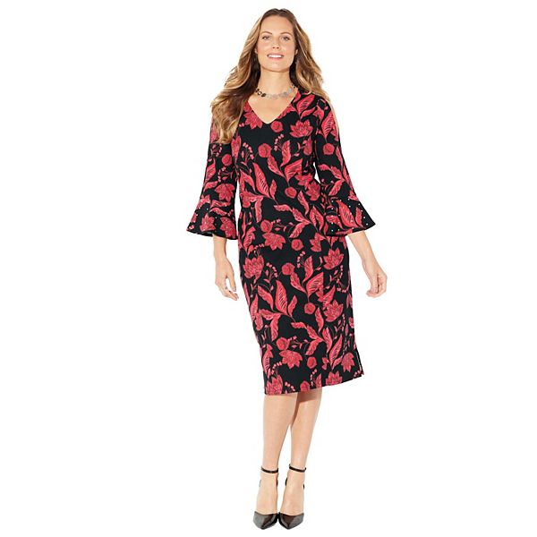 

Женское платье plus size с холодным плечом и декором Catherines, Black Red Floral