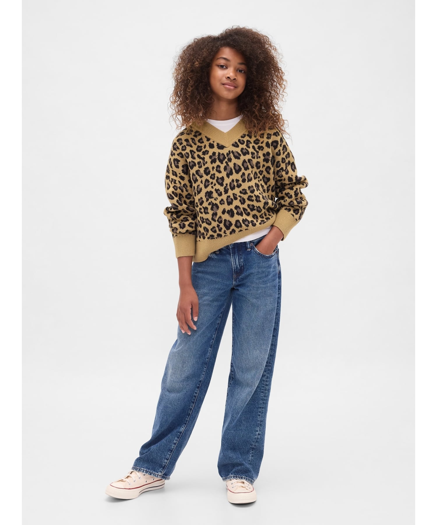 (K) Свитер свободного кроя с V-образным вырезом (детский) GAP, CHEETAH_BROWN