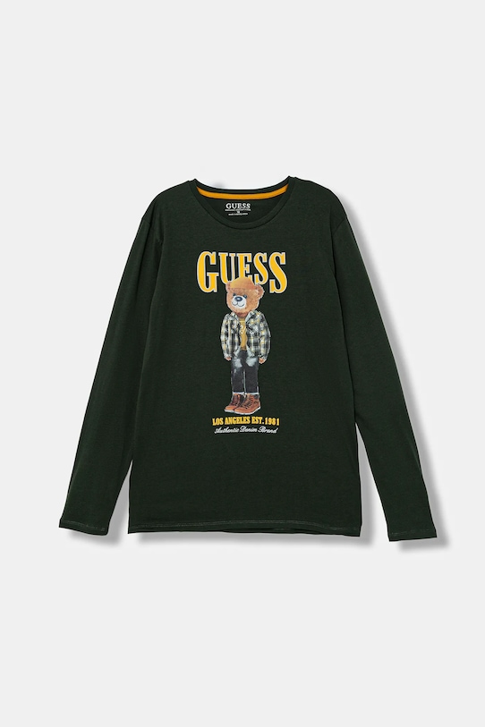 

Детская хлопковая кофта с длинным рукавом Guess, зеленый