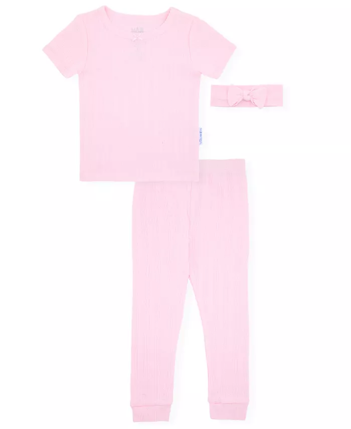 

Пижама для девочек Baby and Toddler Girls из 3 предметов с головной повязкой в стиле Pointelle Max & Olivia, розовый