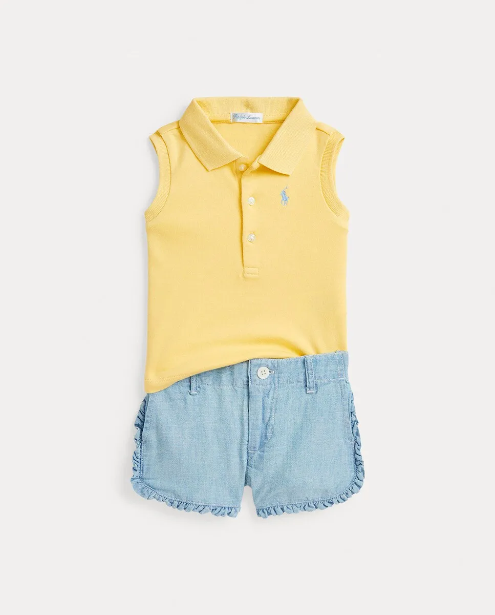 

Хлопковый набор для девочки с вышитой лошадкой Polo Ralph Lauren, многоцветный