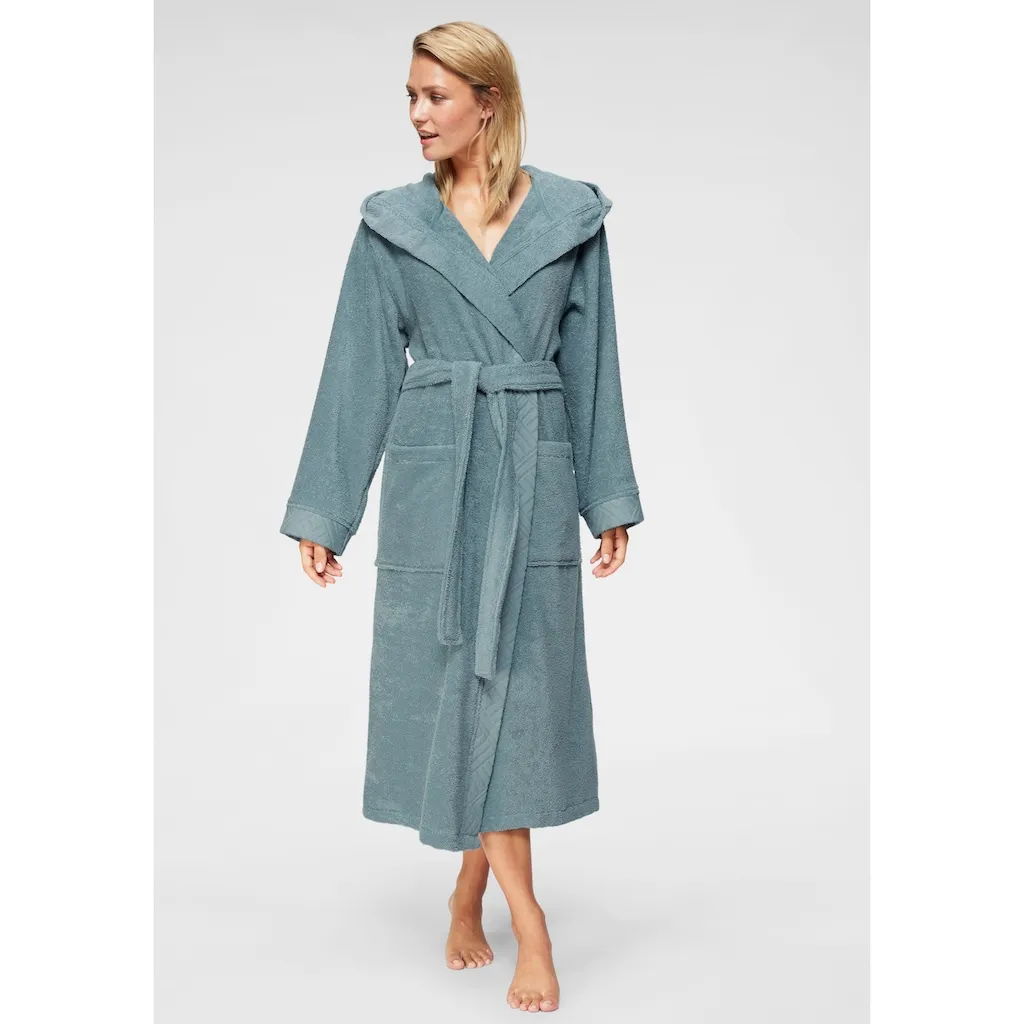 

Женский халат my home Livia, идеальный для сауны и спа, гостиничный халат, 1 шт., с узорной каймой, длинный женский халат, 100% хлопок, размеры XS-2XL My Home, синий