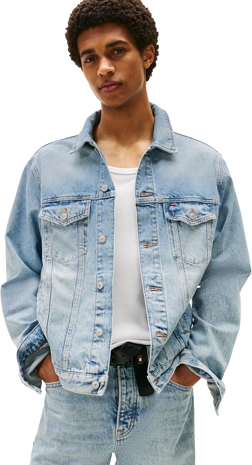 

Мужская легкая джинсовая куртка Trucker с вышитым логотипом Tommy Jeans Tommy Hilfiger, Denim Mid Light Blue