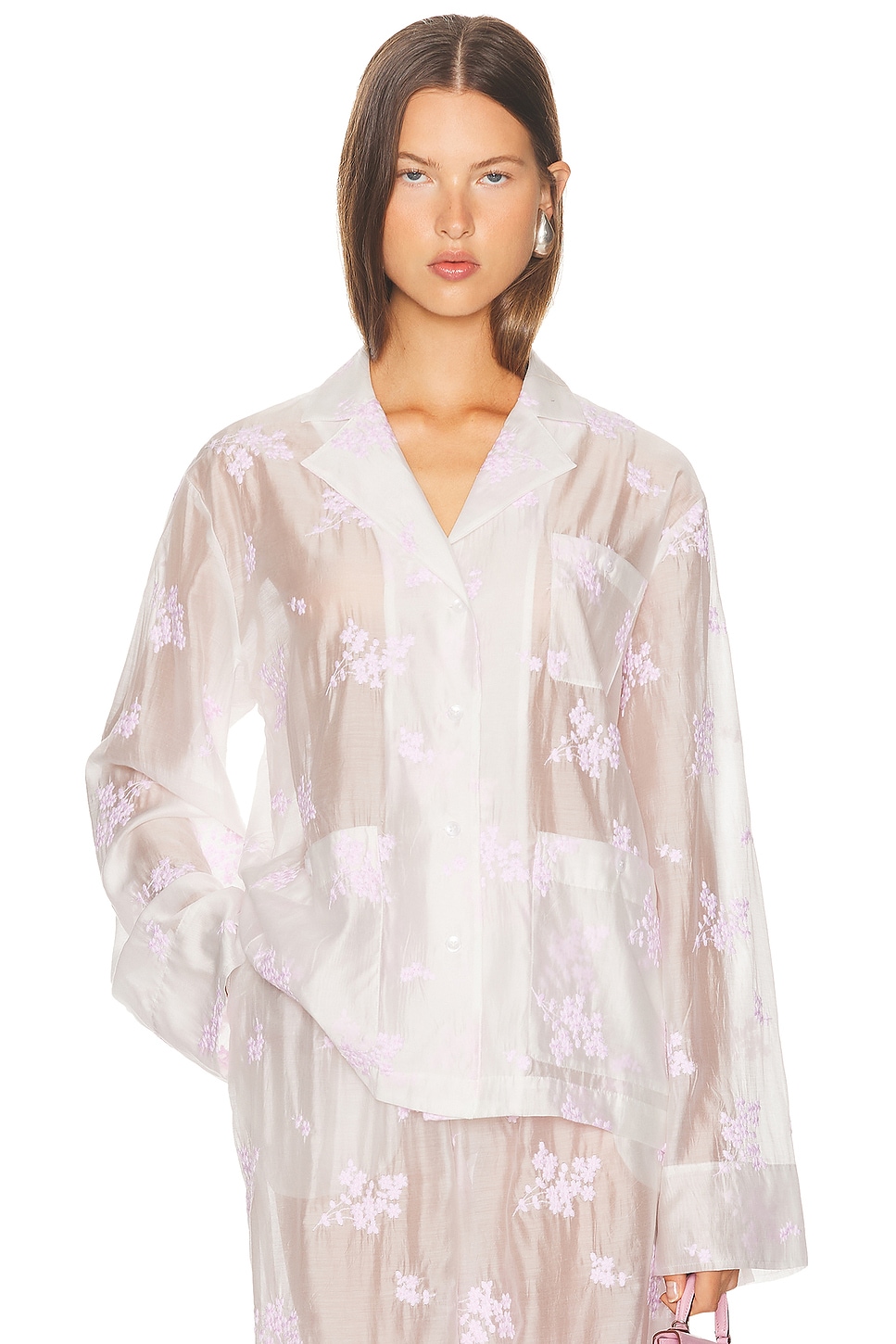 

Пижамный топ с вышивкой сакуры Helsa, White & Pink Embroidery