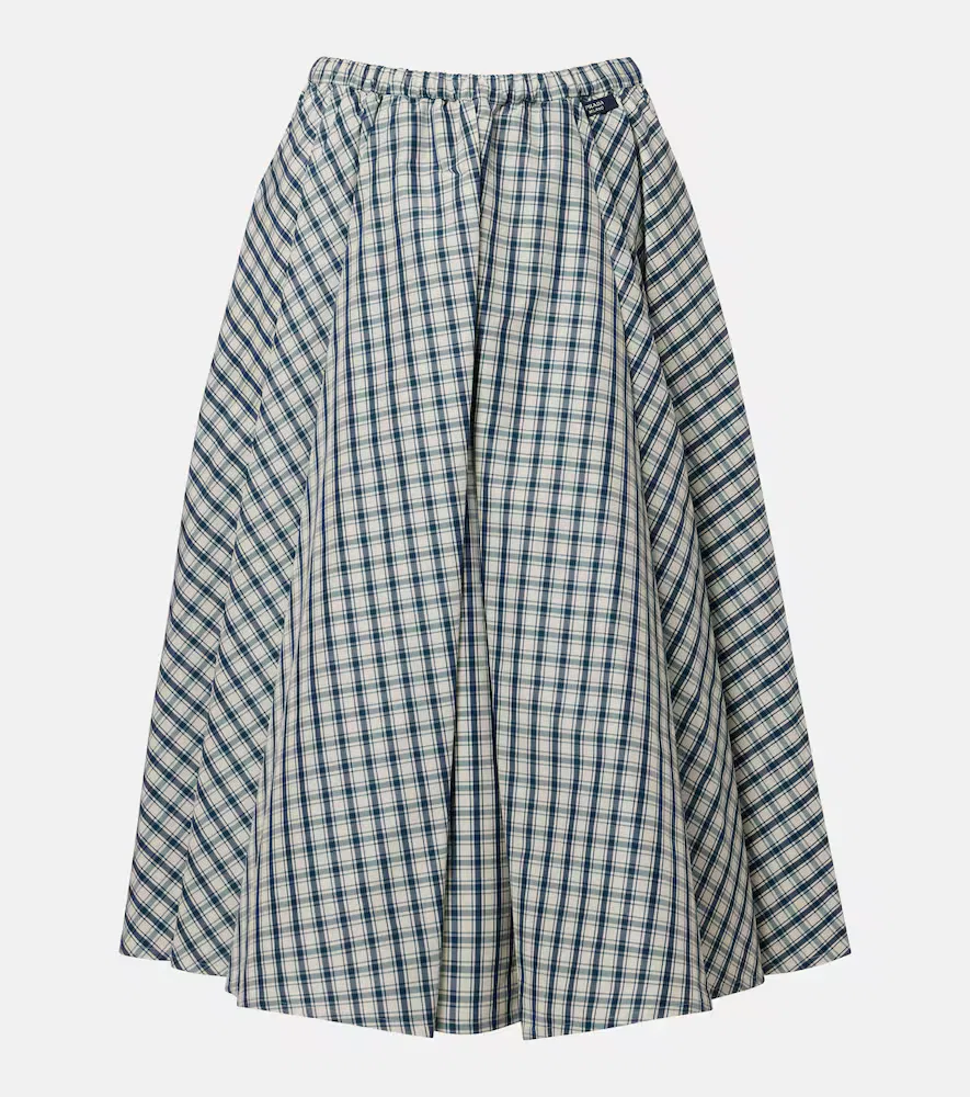 Миди-юбка из клетчатой хлопчатобумажной ткани шамбре Prada, синий