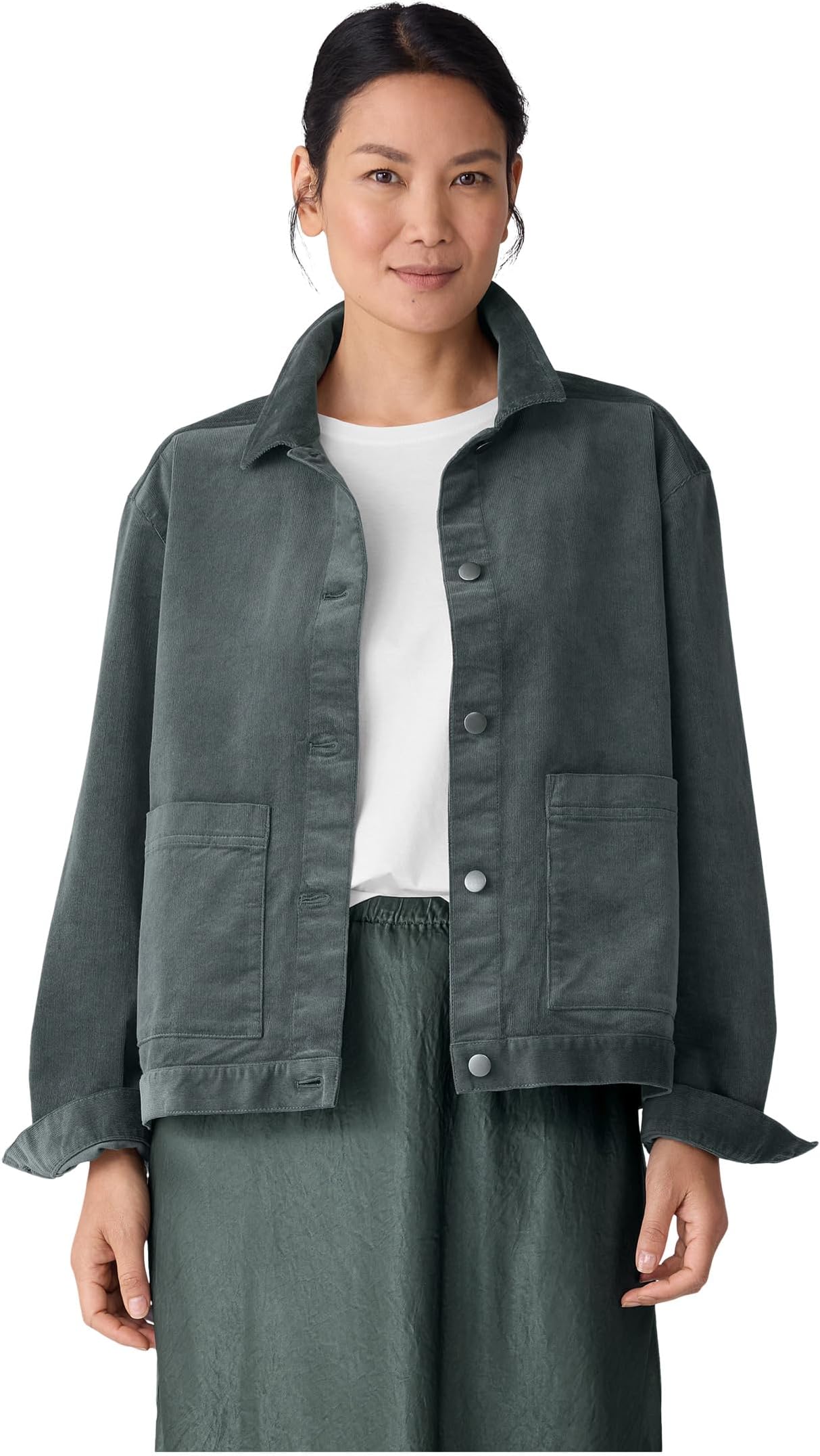 

Куртка Eileen Fisher Organic Cotton Stretch Corduroy Classic Collar Jacket, цвет Everglade