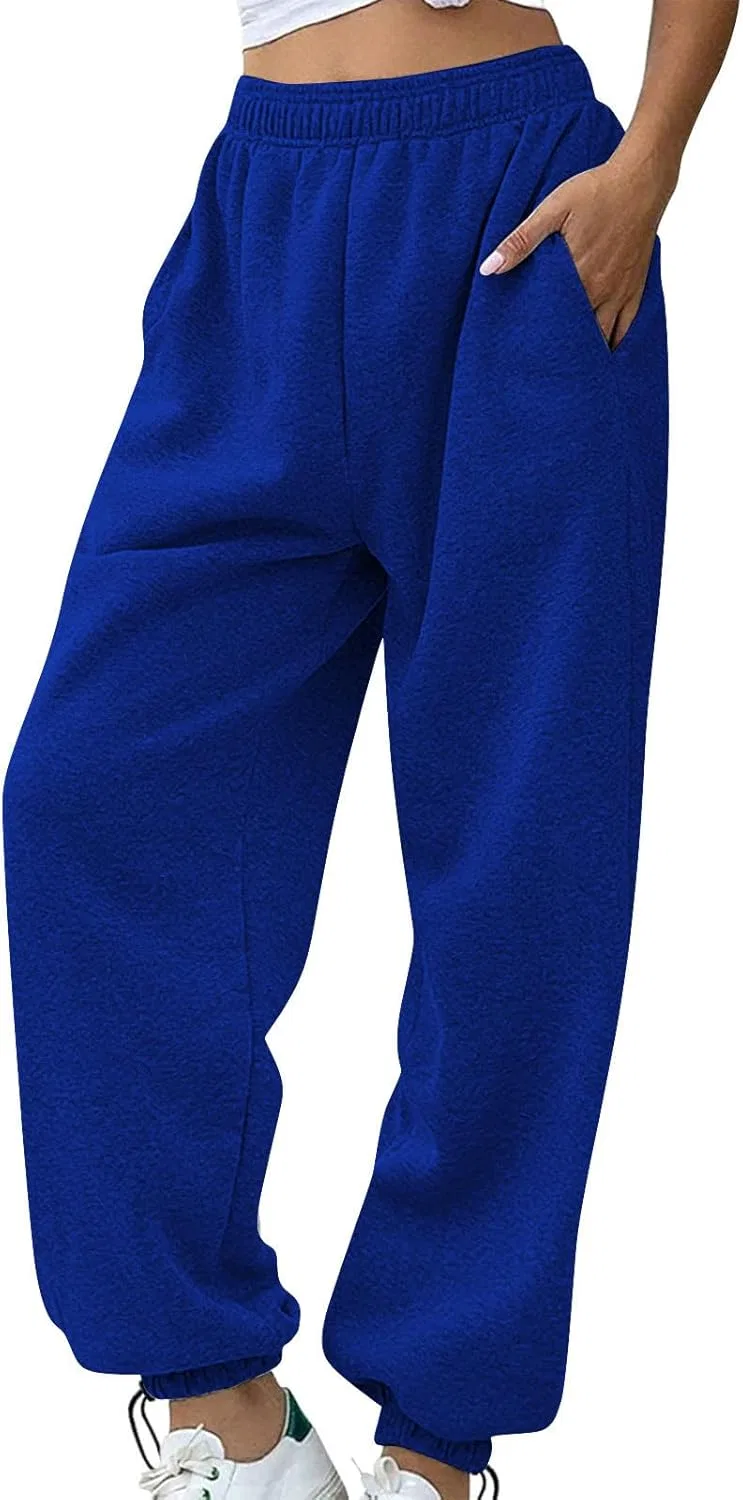 Спортивные штаны женские Fleece с карманами, мода 2025, мешковатые джоггеры High Waisted Generic, синий