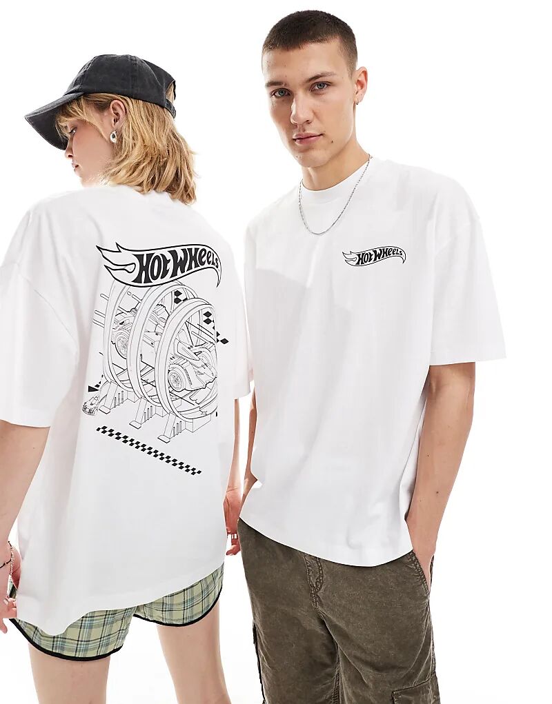 

Футболка унисекс свободного кроя ASOS DESIGN белого цвета с лицензионным графическим принтом Hot Wheels