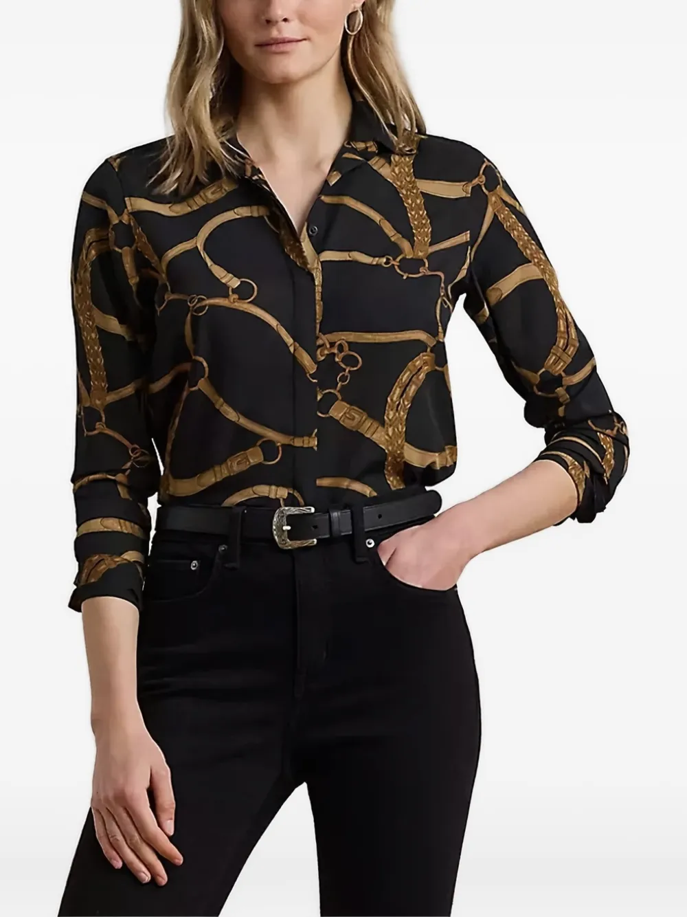 

Рубашка с принтом в виде ремней Lauren Ralph Lauren, черный