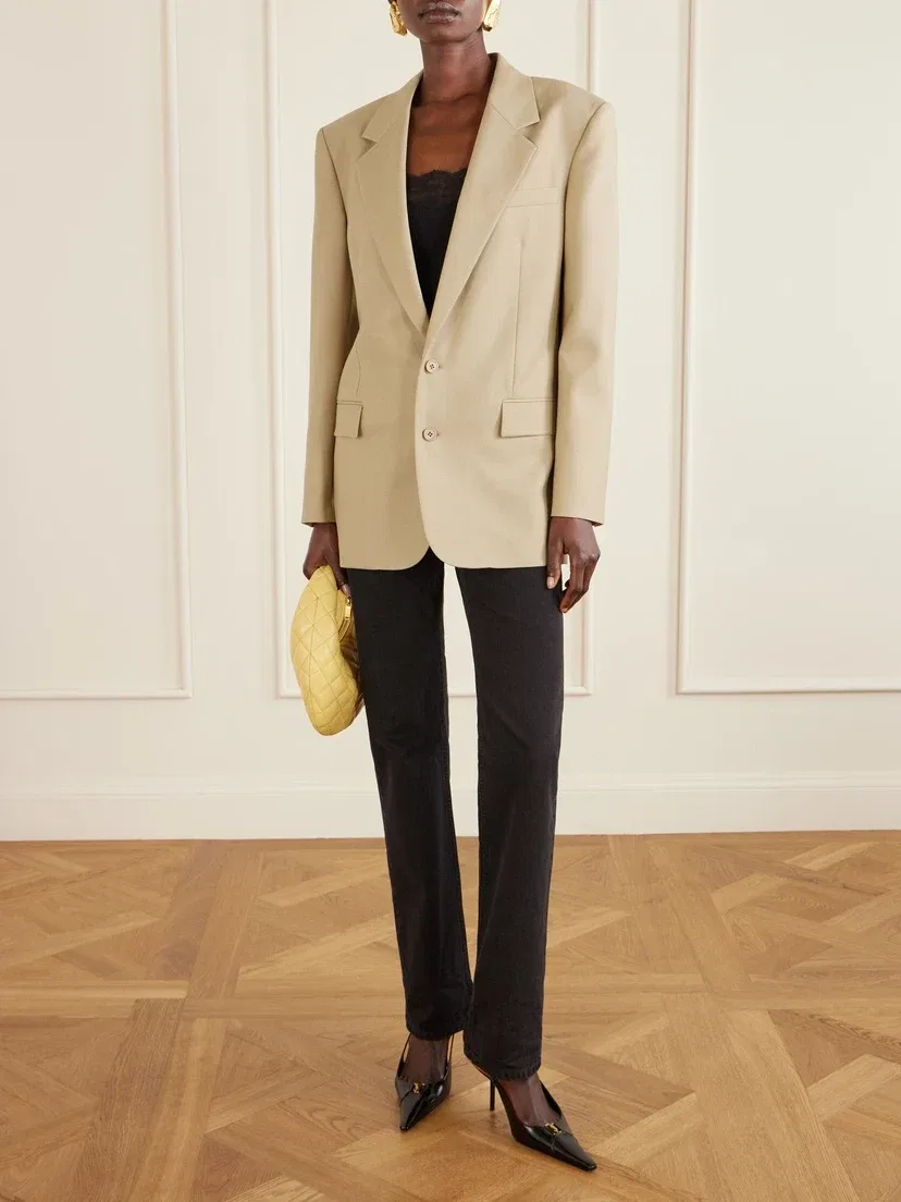 Шерстяной блейзер из шелковой смеси SAINT LAURENT, бежевый — фото 2