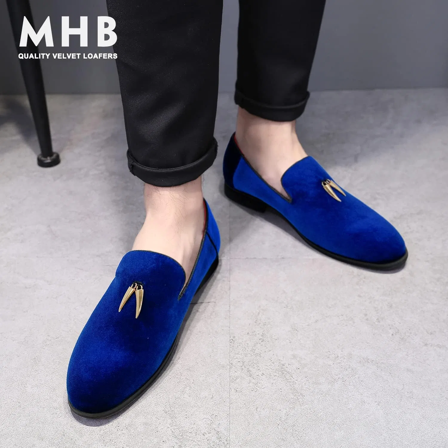 Мужские лоферы MHB Penny Slip-On из бархата и замши, туфли-слипоны с блестками, в стиле смокинга, Royal — фото 2