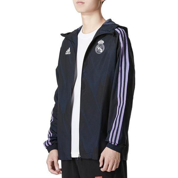 Куртка Men's adidas Logo Printing Hooded Zipper Jacket Blue, синий — фото 4