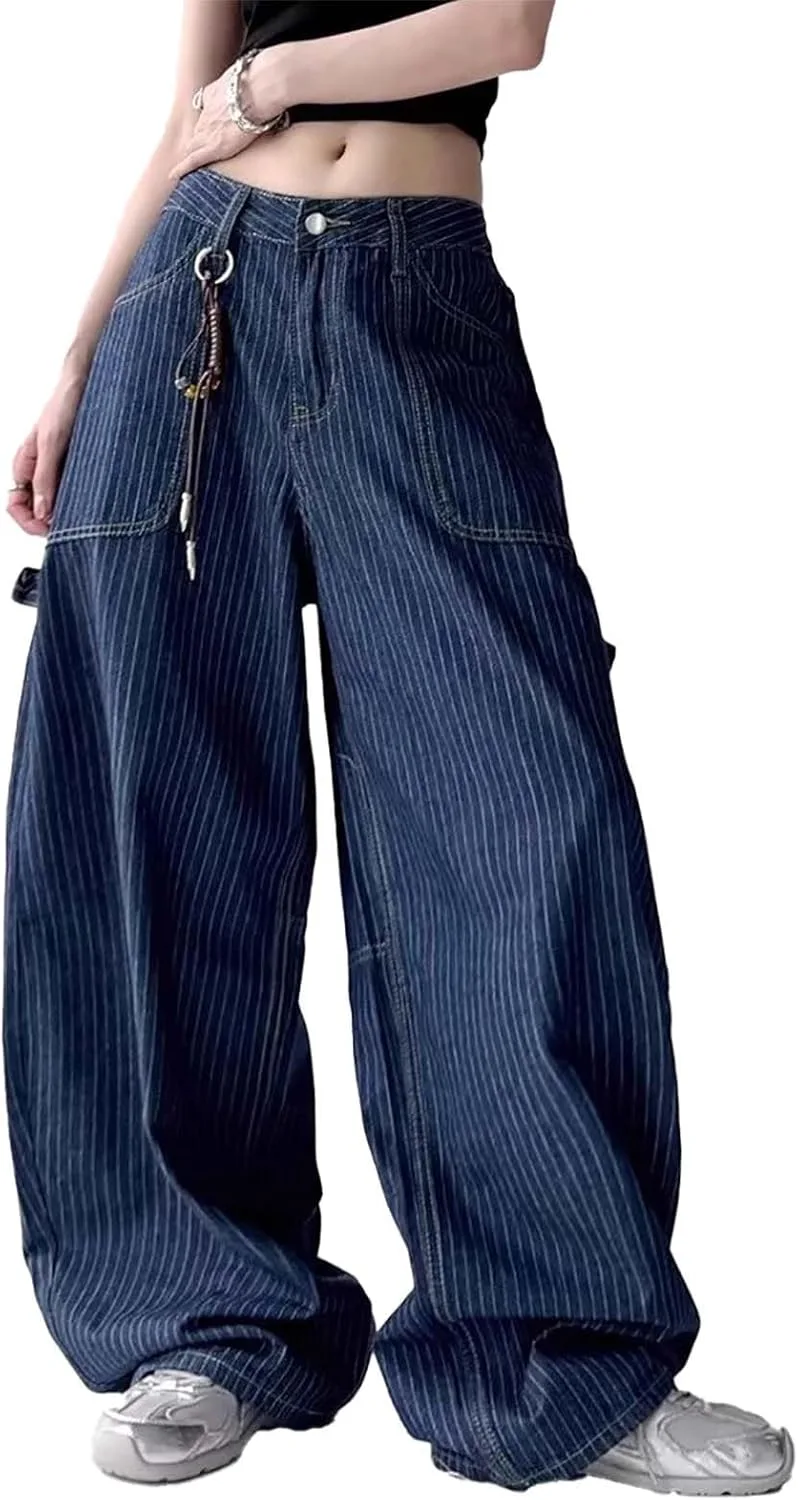 

Брюки-багги для женщин Y2K в полоску, широкие, винтажные LUUTWAL