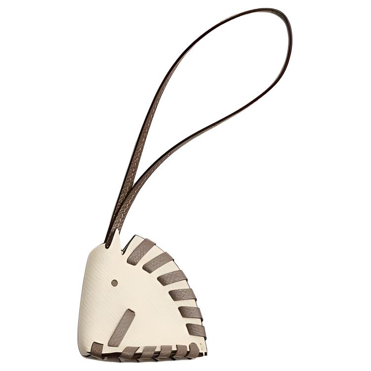 

HERMES Шарм для сумки из кожи Cheval Epsom, аксессуар для сумки, унисекс, белый и коричневый