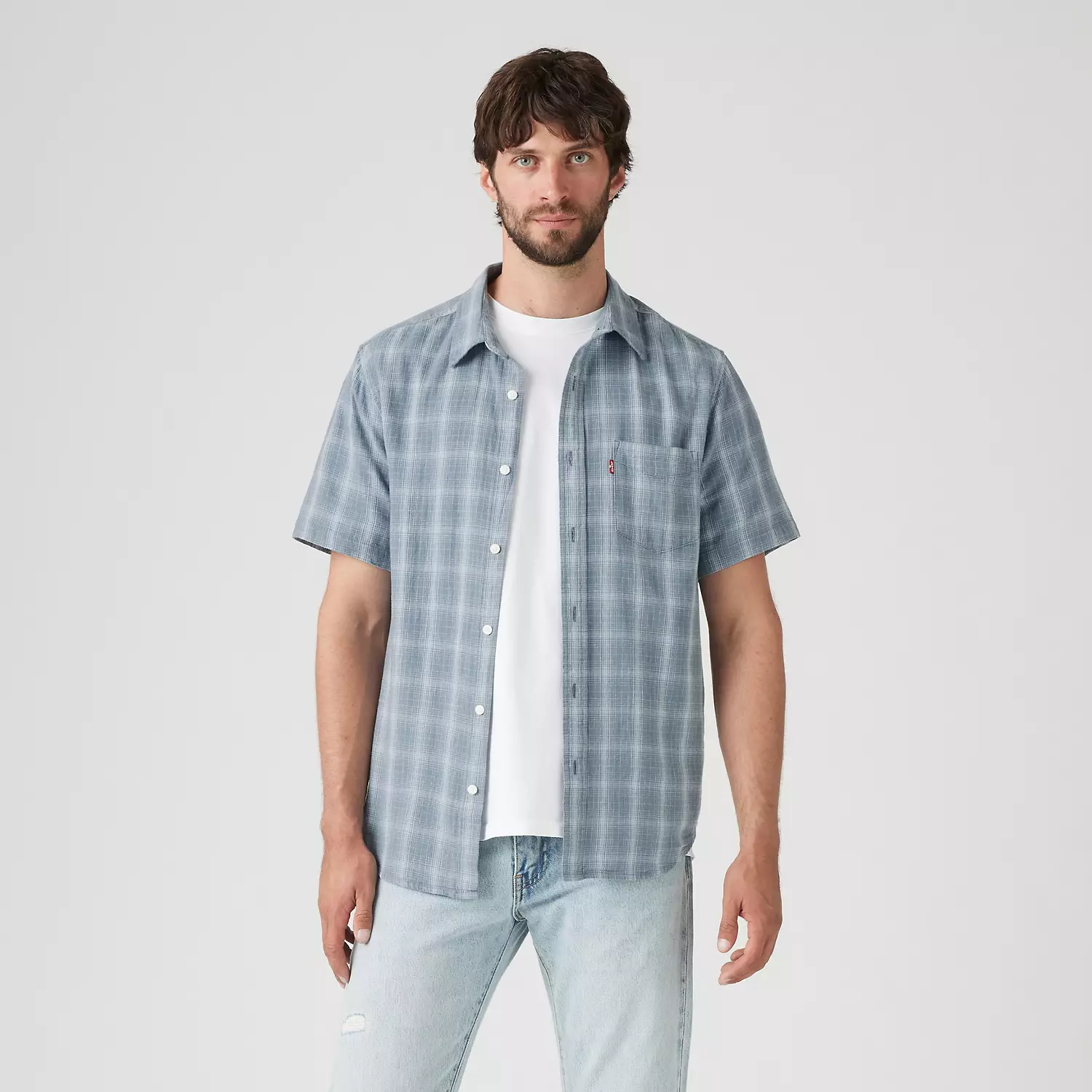 Рубашка с коротким рукавом Sunset из хлопка и льна с одним карманом Levi's, цвет Leon Plaid Bright White - Blue — фото 2