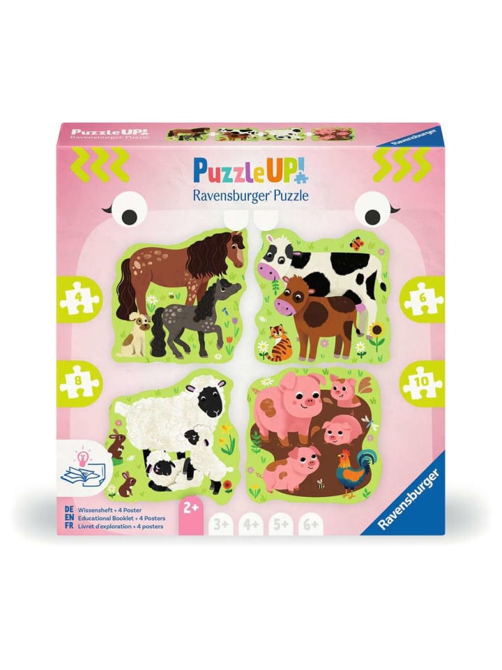 

Пазл Ravensburger 4 + 6 + 8 + 10 деталей. Цветные фигурки сельскохозяйственных животных