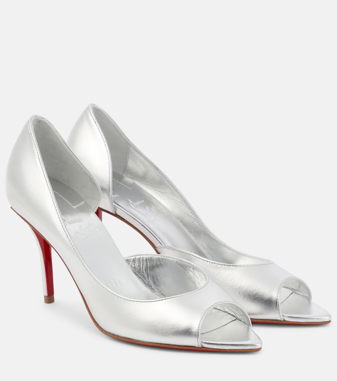 Открытые туфли-лодочки Apostropha 80 из металлизированной кожи Christian Louboutin, Silver/Lin Silver
