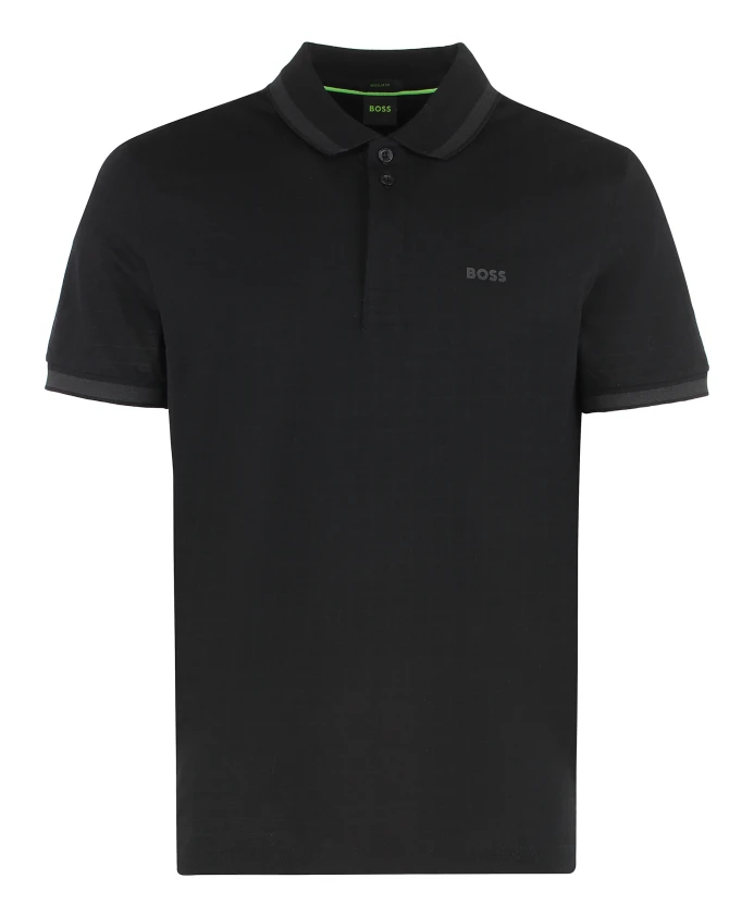 

Хлопковая рубашка-поло с ребристой отделкой. Hugo, черный