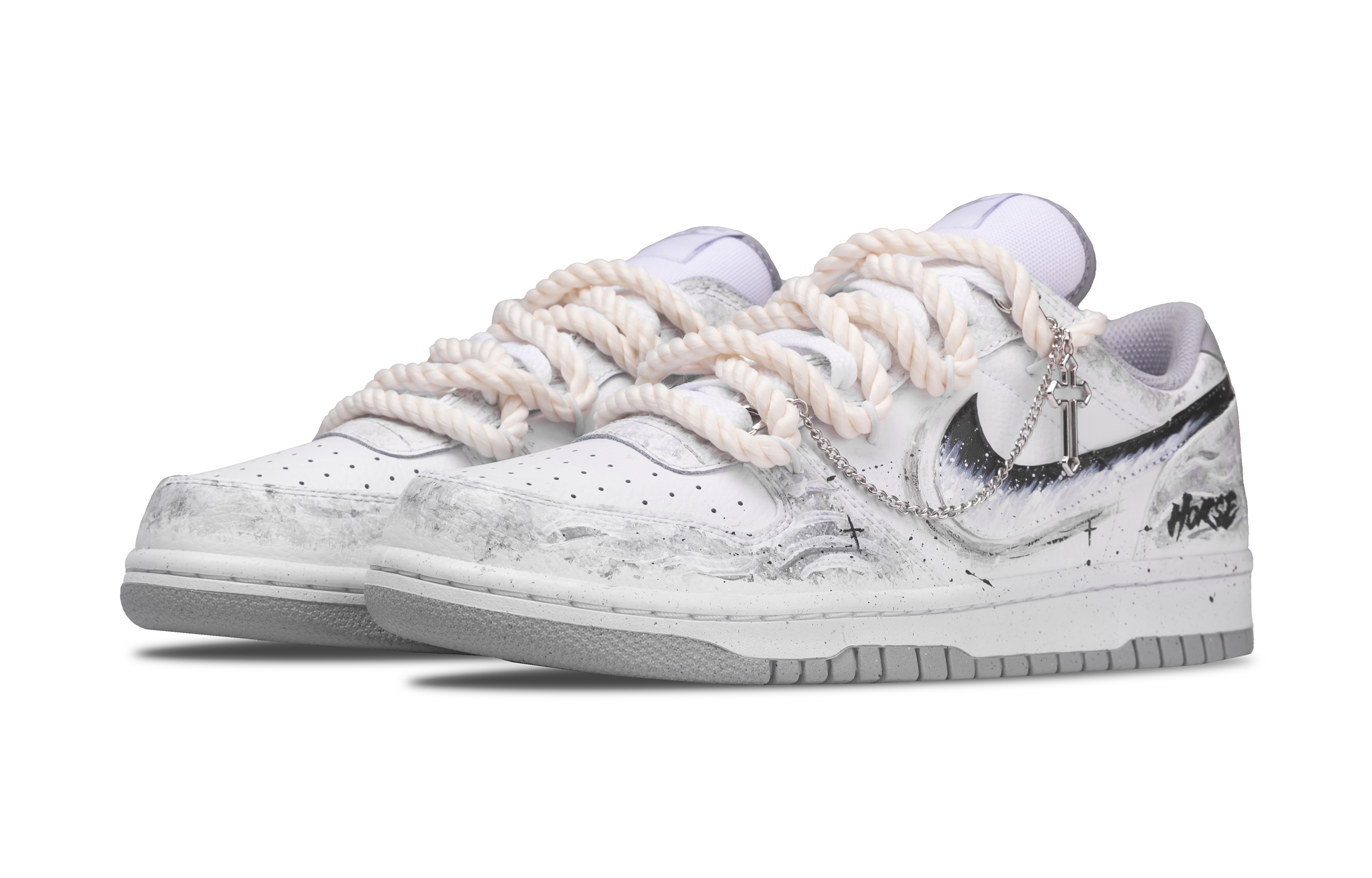 Nike Кастомные устойчивые к истиранию низкие кроссовки для скейтбординга Unisex White Gray — фото 4