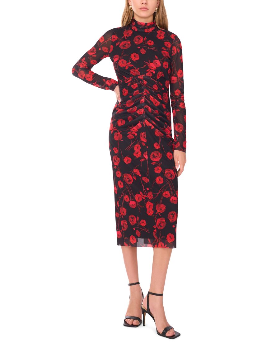 

Женское миди-платье с длинными рукавами и воротником-стойкой из сетчатой ткани 1STATE, Rich Black