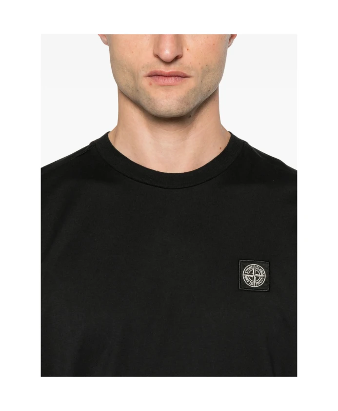 Хлопковая футболка с нашивкой и логотипом Stone Island, черный — фото 3