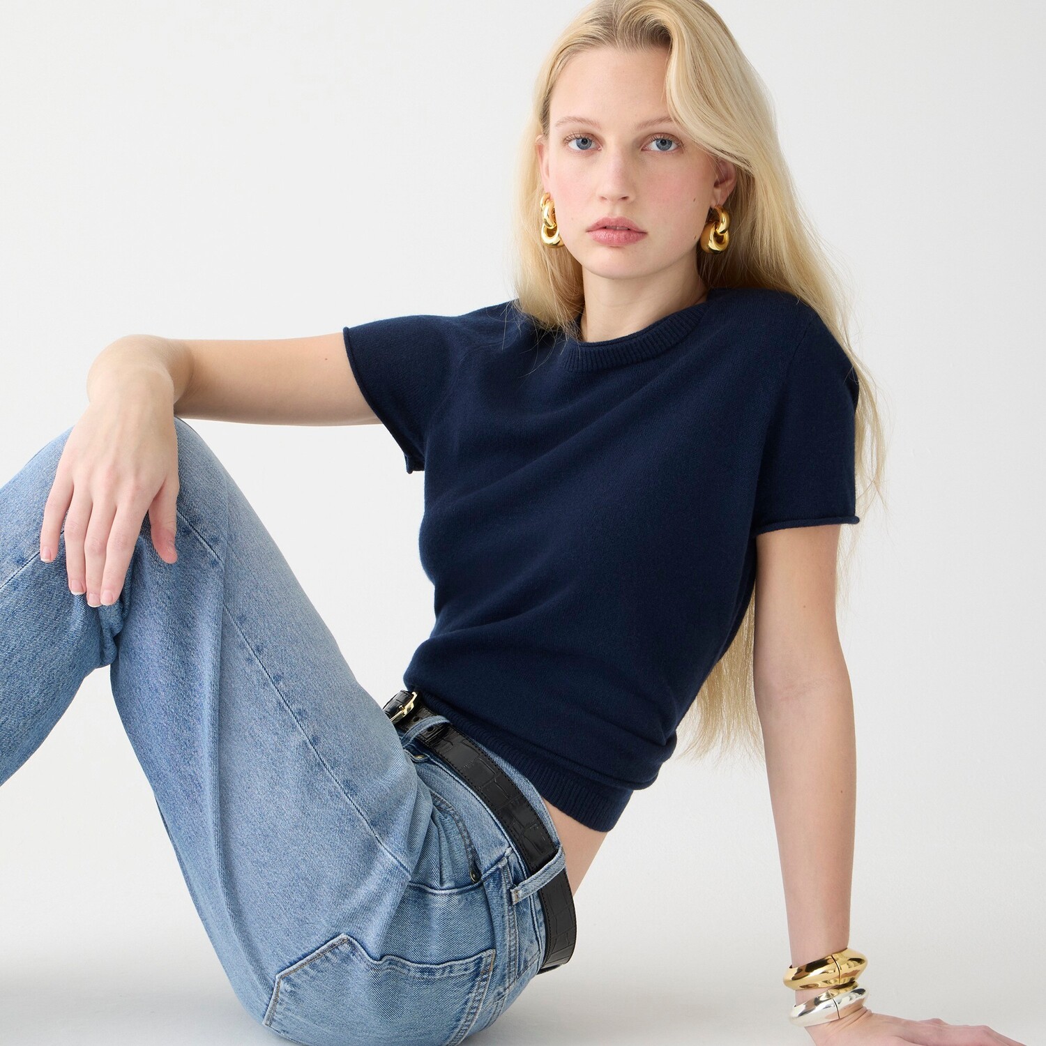 

Кашемировая свободная футболка J.Crew, синий