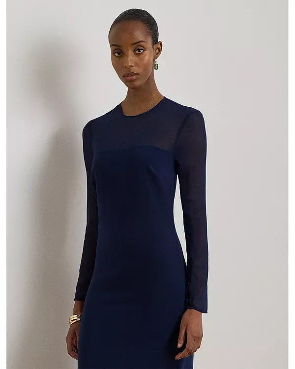 Коктейльное платье из крепа и шифона Ralph Lauren, Navy — фото 2
