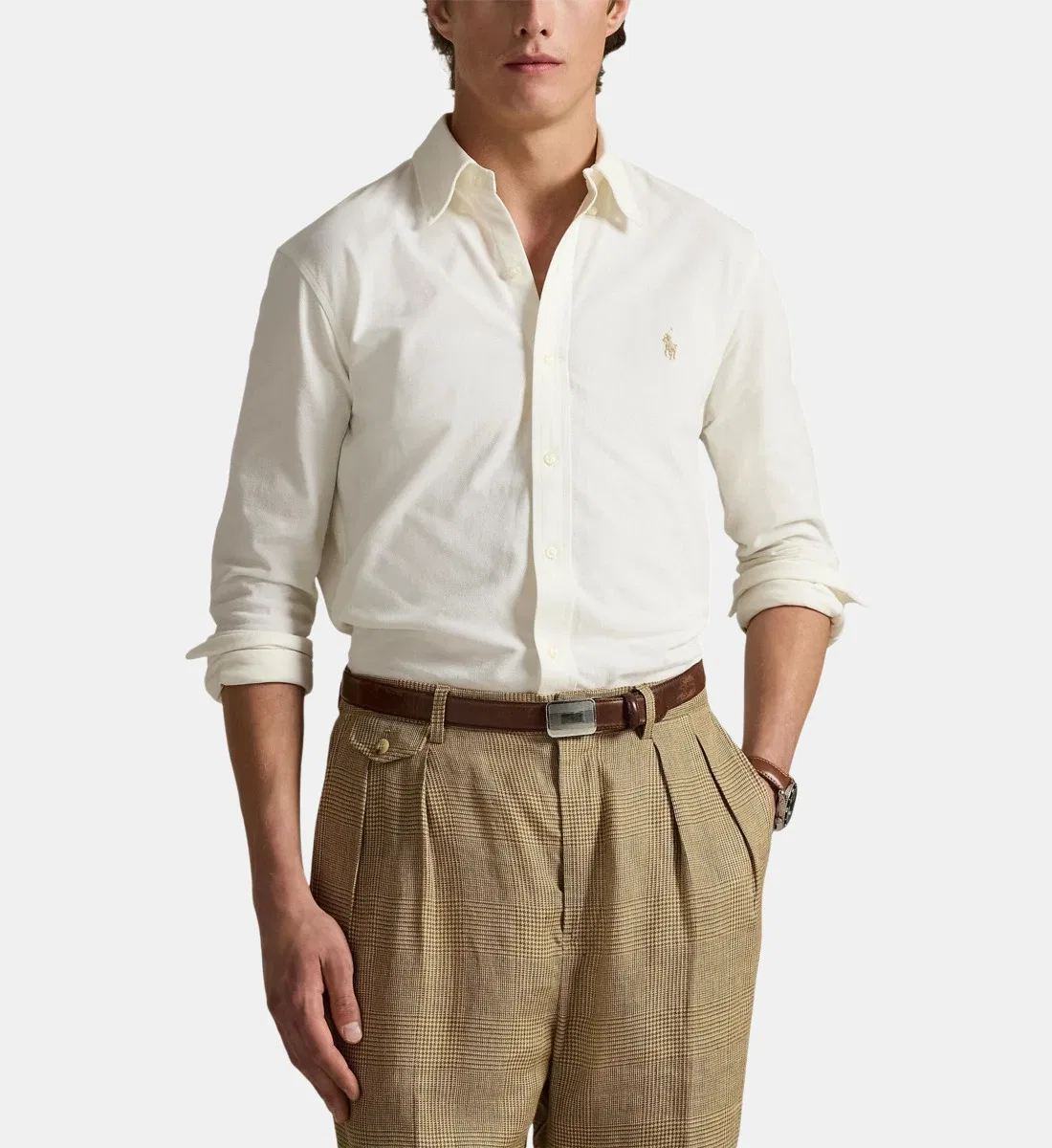 Прямая рубашка из хлопковой сетчатой ткани POLO RALPH LAUREN, коричневый