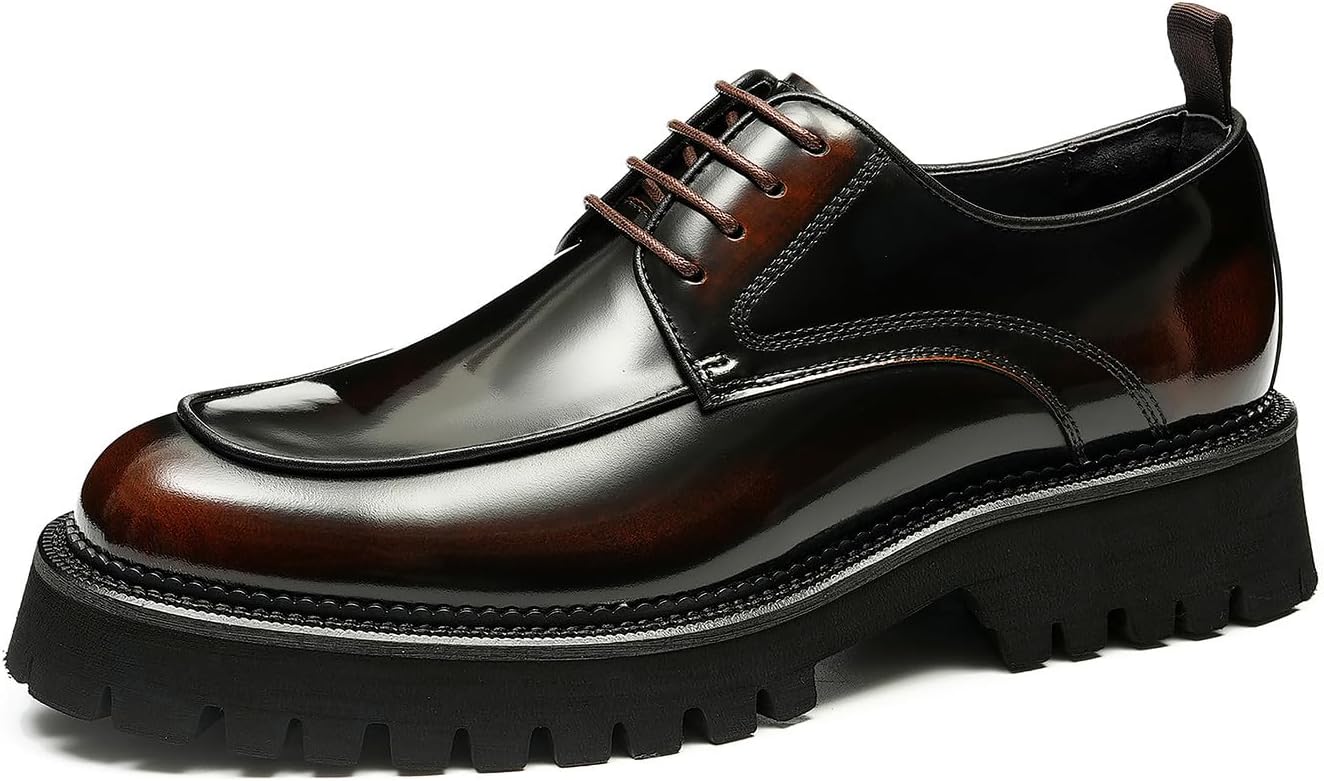 

Мужские оксфорды Santimon с отделкой под лаковую кожу, формальные туфли с толстой подошвой типа дерби, удобные для делового, повседневного, свадебного, смокингового и выпускного стиля, коричневый