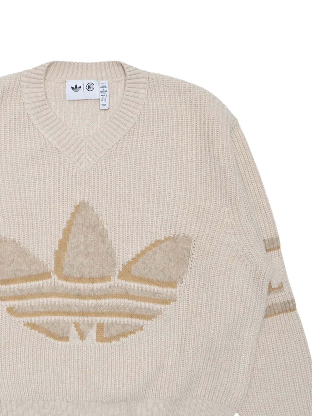 Трикотажный джемпер с V-образным вырезом Adidas, бежевый — фото 2