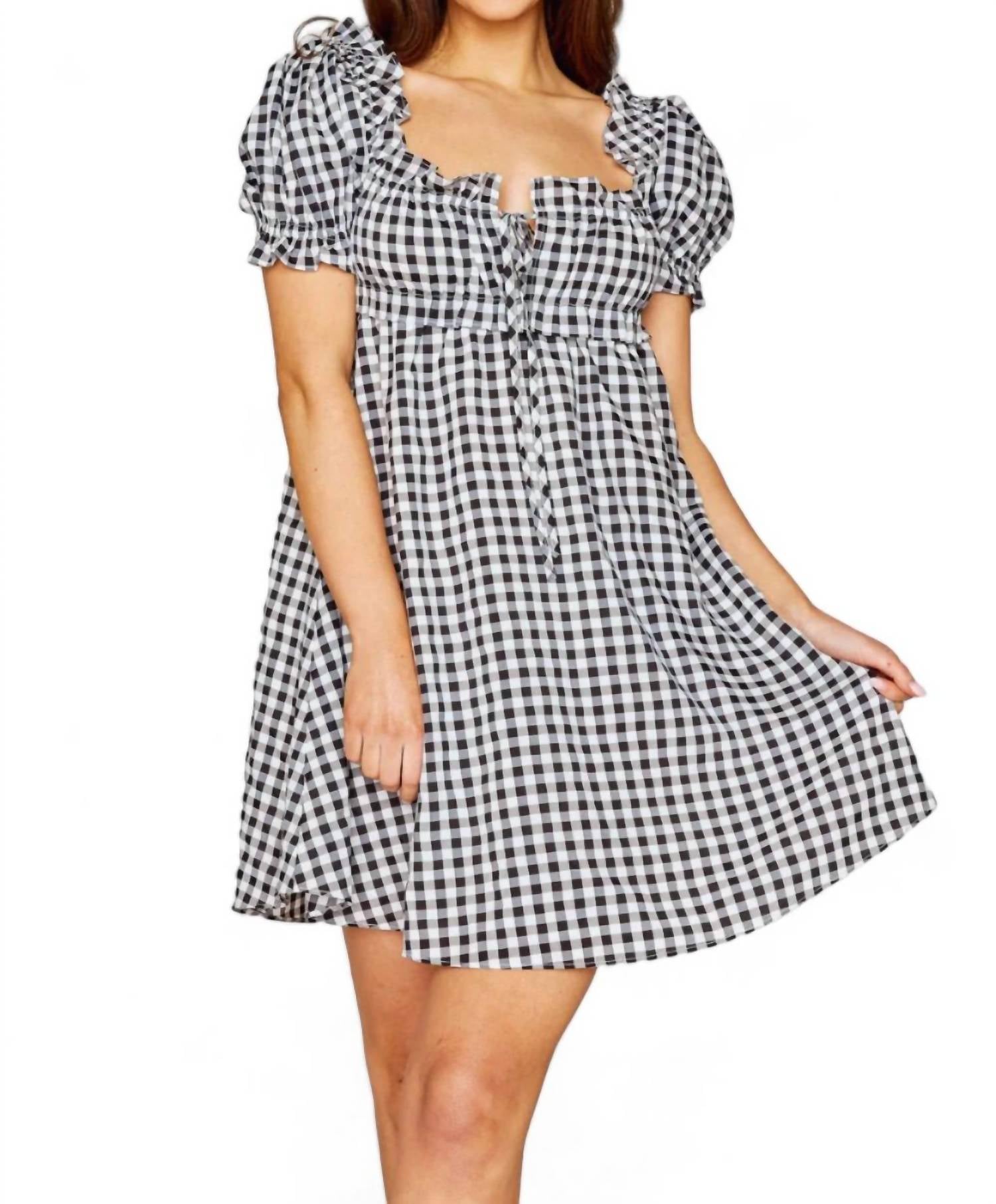 

Короткое платье Jac Puff Sleeve в черную клетку BUDDYLOVE