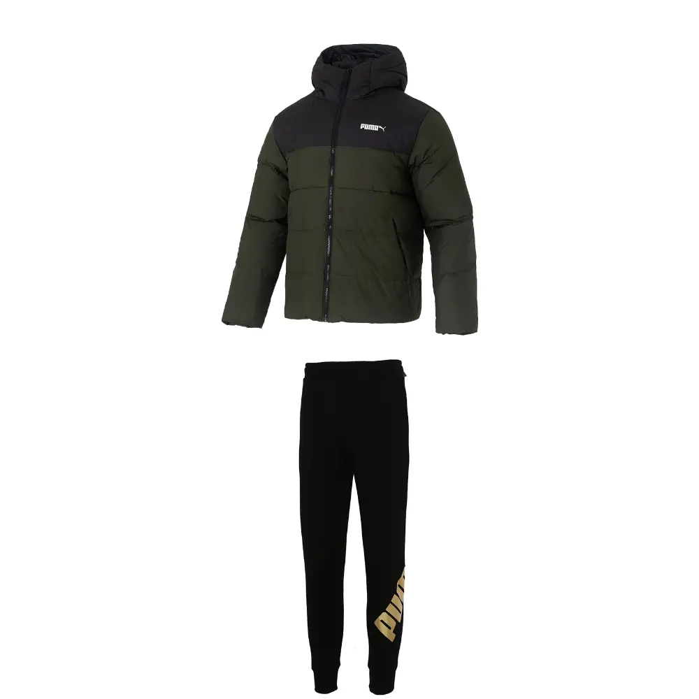 

PUMA Повседневный спортивный комплект для мужчин Olive Green топ+Black низ