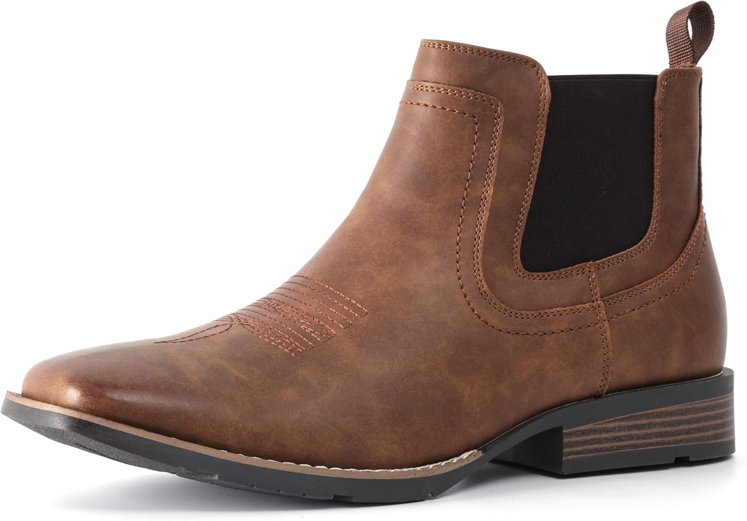 

Мужские ковбойские ботинки IXU с квадратным носком, ботинки до щиколотки, вестерн-стиль, Челси, повседневные классические ботинки без шнурков, коричневый