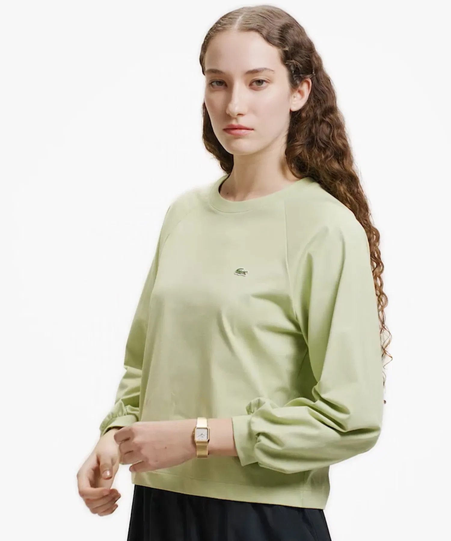 Футболка Lacoste кроп-топ с объемными рукавами, черный