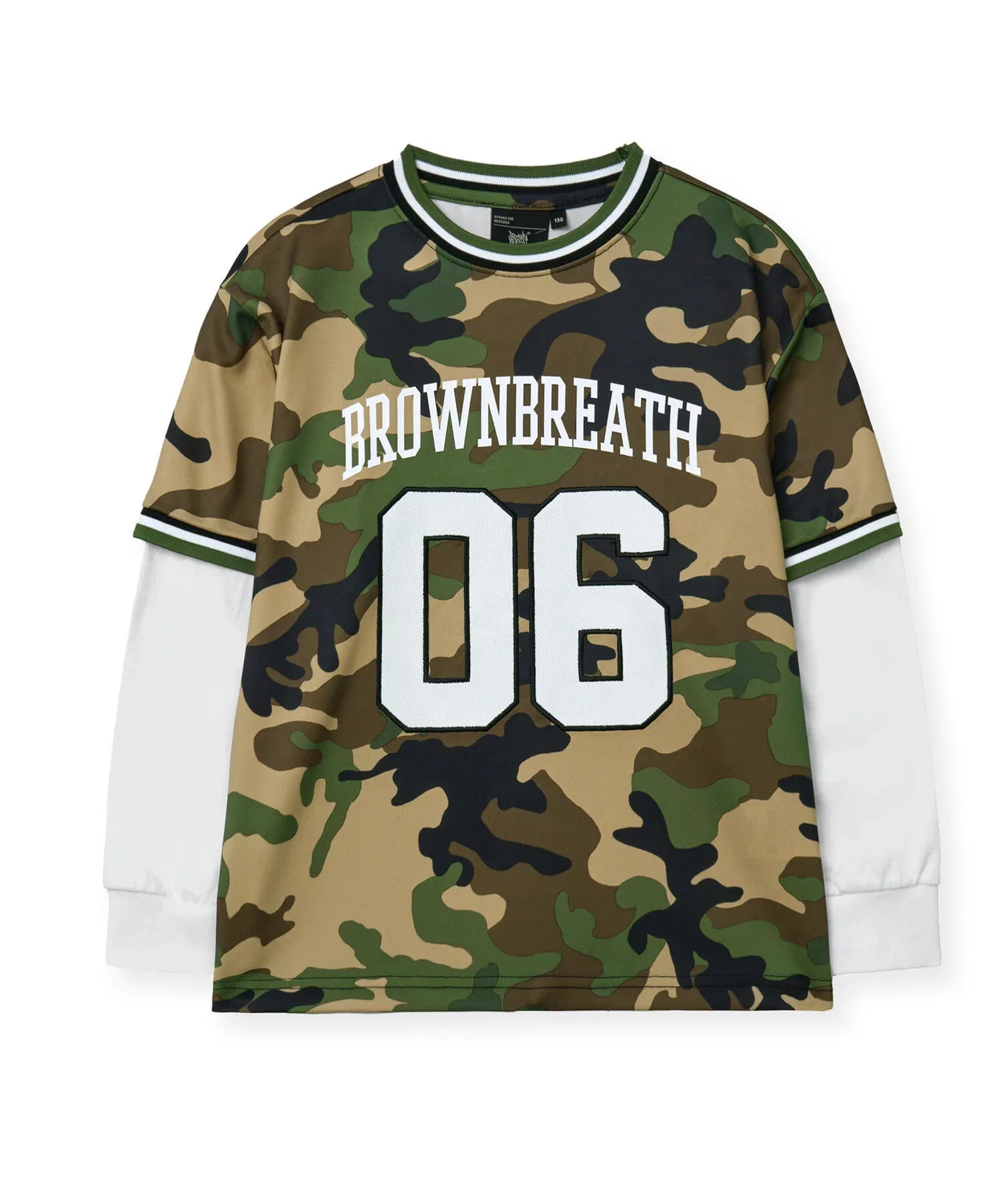 Детская камуфляжная футболка с длинным рукавом цвета хаки от Brownbreath Kids — фото 2