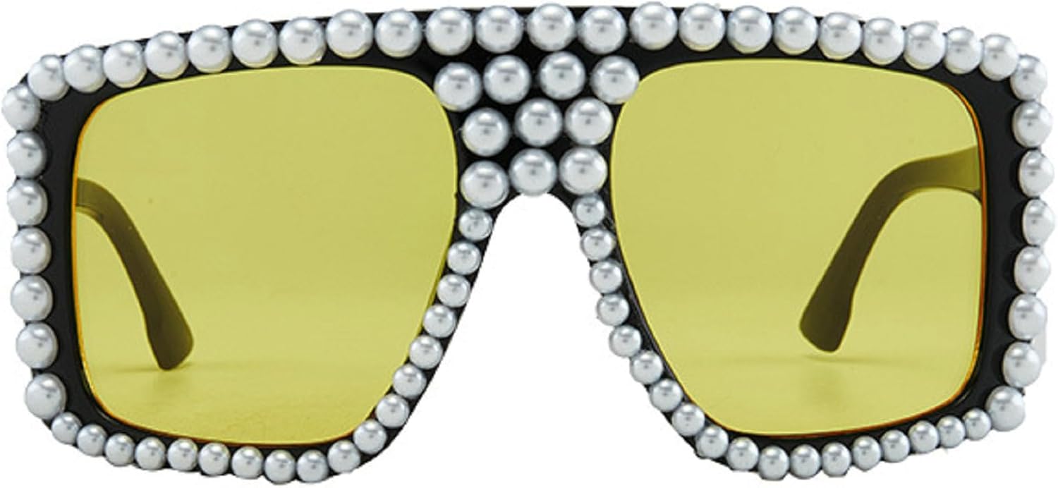 

Квадратные солнцезащитные очки с жемчужным блеском для женщин, роскошные винтажные большие квадратные солнцезащитные очки для вечеринок и фестивалей, блестящие солнцезащитные очки N47 mincl, Black Yellow