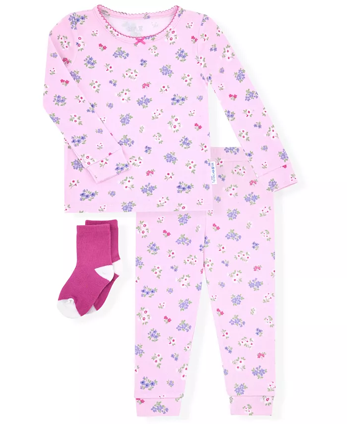 

Детский двухкомпонентный пижамный комплект с носками для девочек с нежным цветочным принтом Max & Olivia, розовый