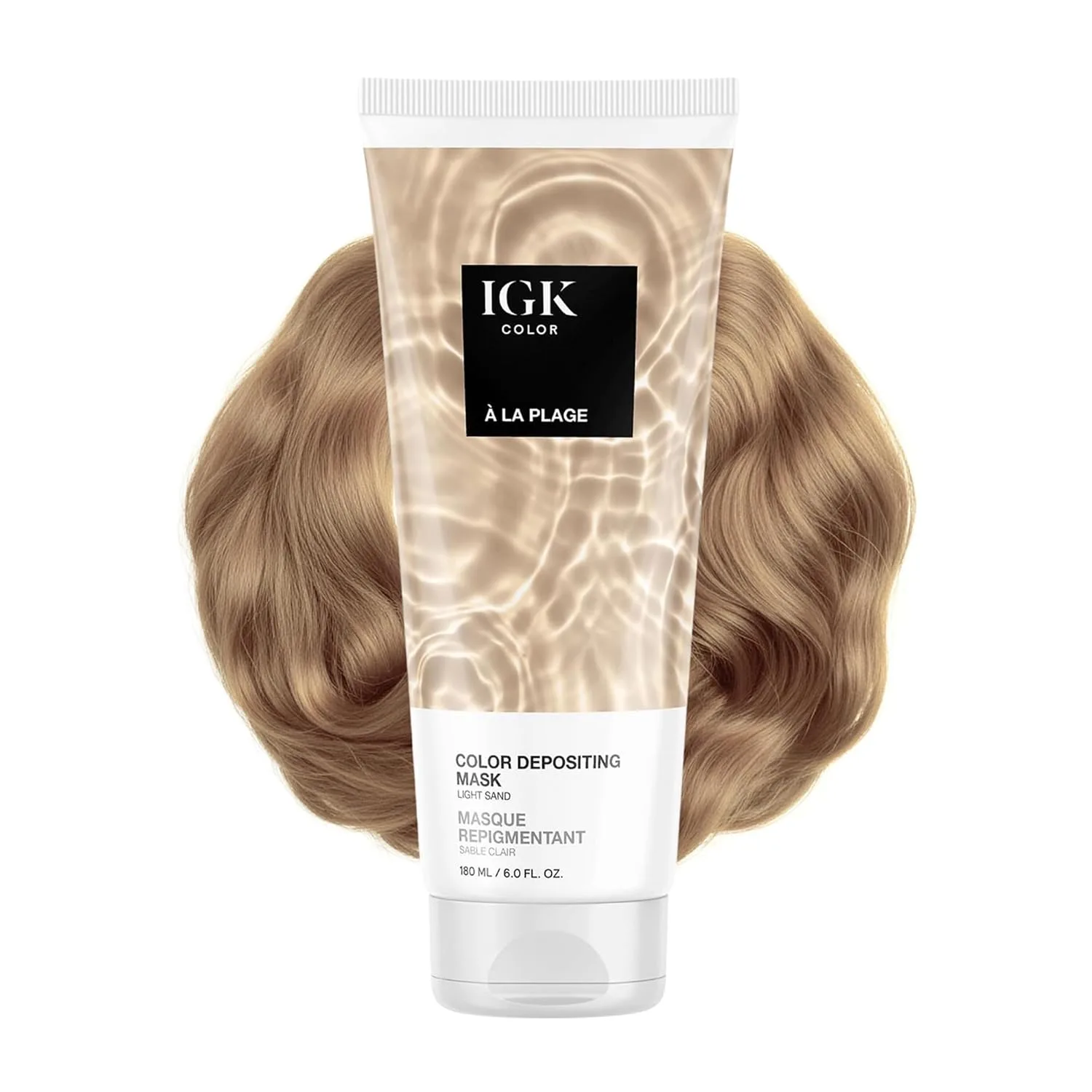 IGK A La Plage Color Depositing Hair Mask, Light Sand, полуперманентный кондиционер и тонирующий блеск, увлажняющая формула для сияния и обновления цвета, веганский, 170 г, A La Plage (Light Sand)