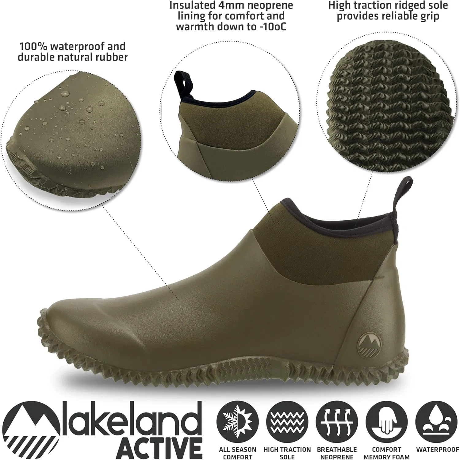 Резиновые ботинки Lakeland Active Hayton для мужчин из неопрена, Moss Green — фото 3