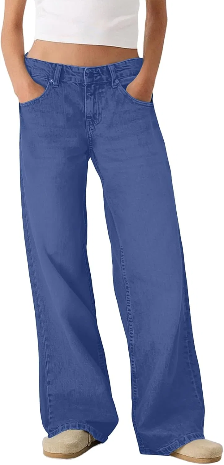 Джинсы прямые широкие, Vintage Trendy, M003- Dark Blue