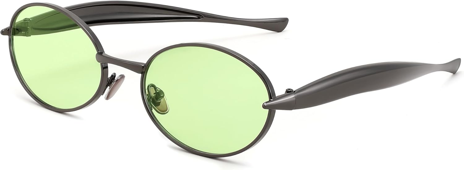 

Солнцезащитные очки FEISEDY Retro Oval для женщин и мужчин - массивная металлическая оправа золотистого цвета, защита от УФ-излучения UV400, подходят для вождения и повседневного ношения, артикул B0312, Gun/Green