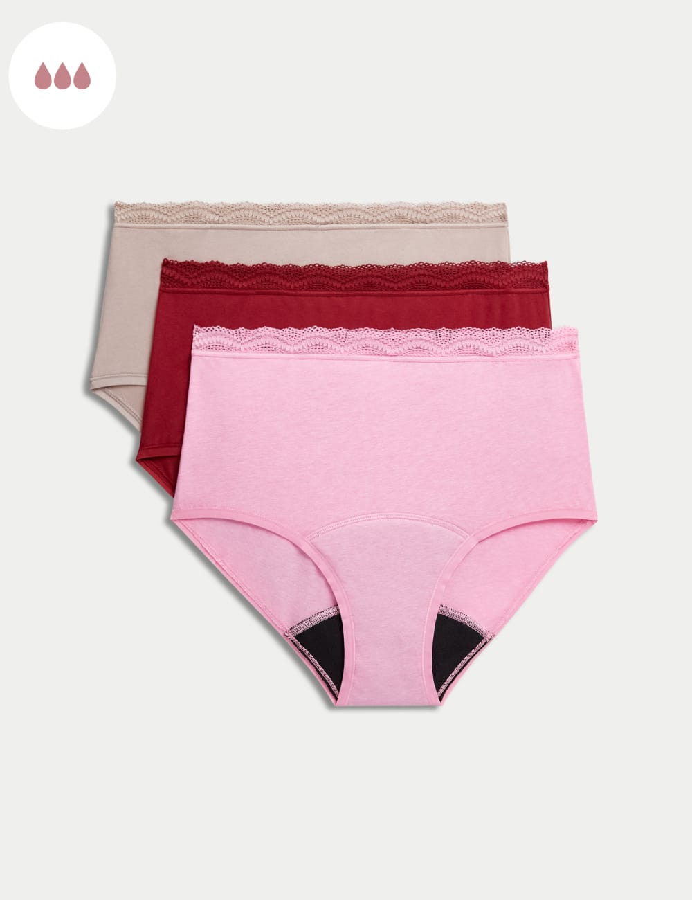

3 шт. в упаковке, усиленные впитывающие трусы, полный период Marks & Spencer, цвет Dark cranberry