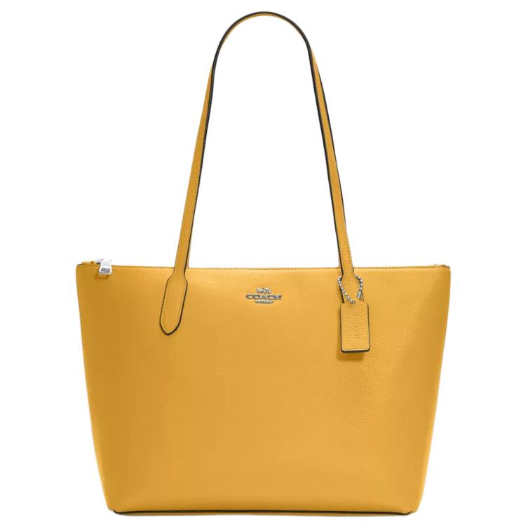 

Coach Женская сумка-тоут City из зернистой кожи, сумка для покупок, большая сумка, серебристо-желтая с узором «соты»