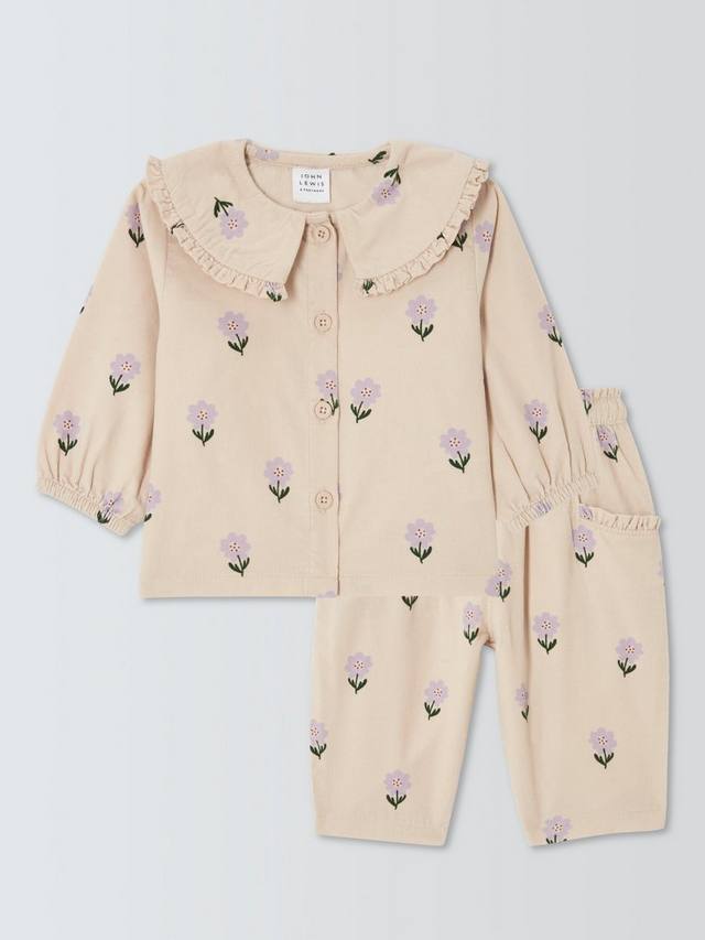 

Детский комплект из вельвета с цветочным принтом: топ и брюки John Lewis, Multi