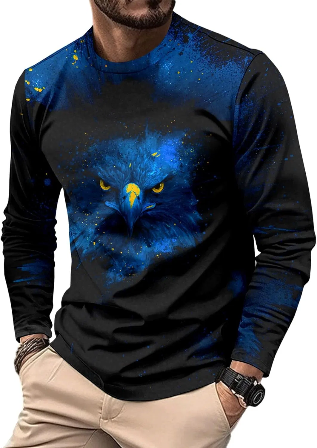 Мужская футболка с длинным рукавом - Crewneck Animal | Повседневная футболка Regular Fit, модный пуловер для ежедневной носки Generic, синий — фото 4