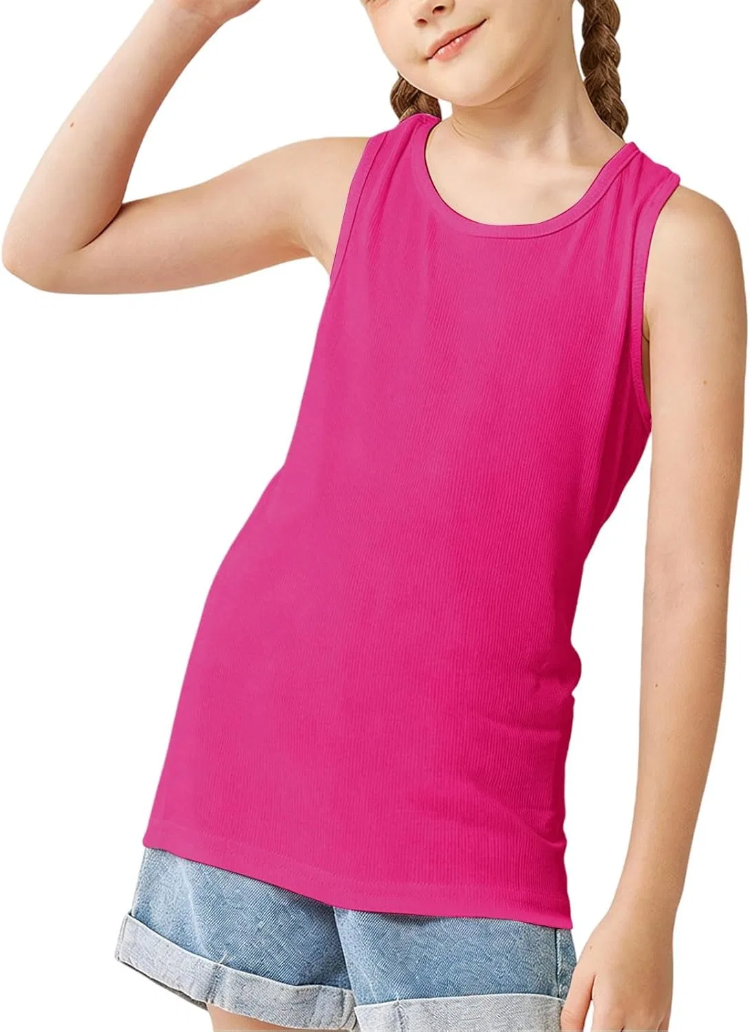Детский топ с открытой спиной, хлопковый, Hot Pink