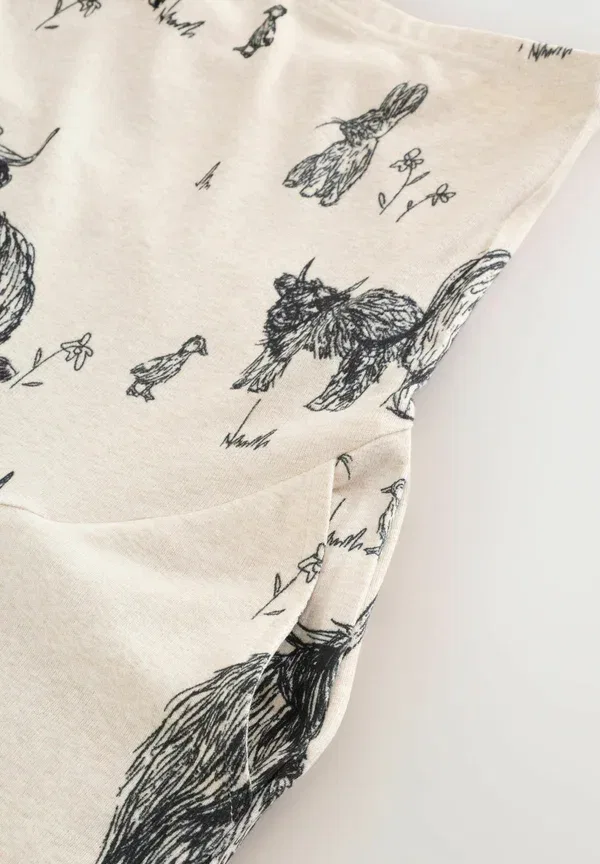 Пижама с принтом Tall fit - maternity cosy long sleeve set - pyjamas Next, Oatmeal Hamish the Highland Cow, овсяный — фото 3