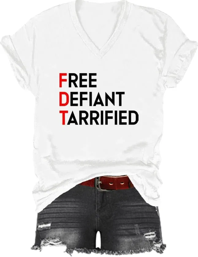 Футболка с принтом V-образным вырезом Free Defiant Tarrified, White