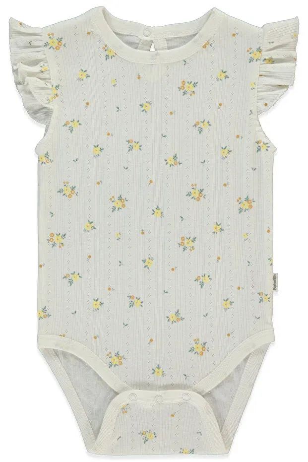 Детское боди для новорожденных ажурный с принтом Ajurlu short sleeve bodysuit with age print (bloom) Bebetto, Yellow